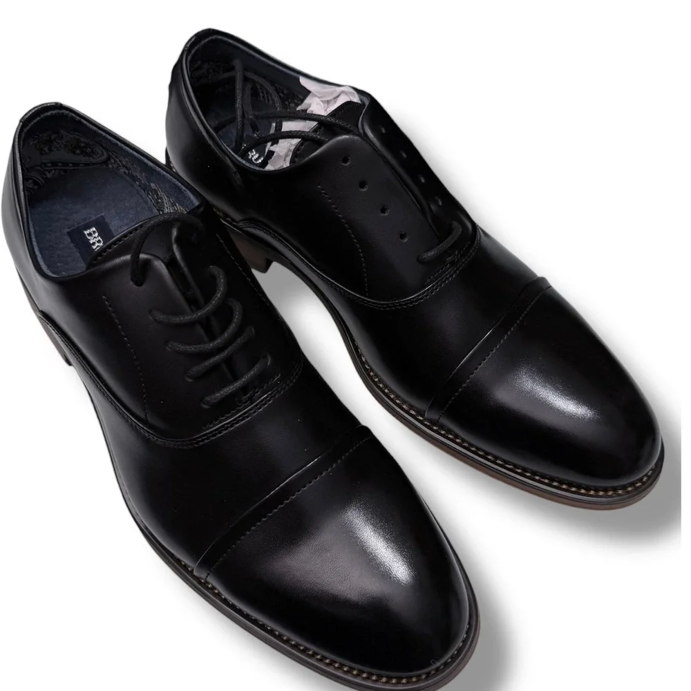Bruno Marc Men Black PU Leather Cap Toe Oxford Dress Shoes Size US 6.5